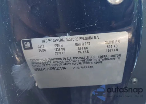 2008 Saturn Astra Xr из США, поврежденный, VIN W08AT671885126594